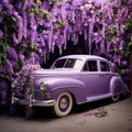 Whimsical Wedding Vehicle Adorned with Wisteria Flowers