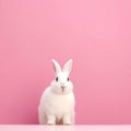 Whimsical White Rabbit on Pink Background. Easter Concept. Generative AI