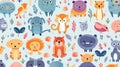 Whimsical Wildlife: Cute Animal Pattern in Colorful Cartoon Style