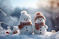 Whimsical winter Cute knitted snowmen bring joy to snowy landscape