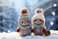 Whimsical winter Cute knitted snowmen bring joy to snowy landscape