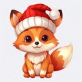 Whimsical Winter Fox: Christmas Watercolor Style Clipart - Isolated on White Background - Generative AI Royalty Free Stock Photo