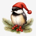 Whimsical Winter Warbler: Cute Christmas Chickadee Clipart - Isolated on White Background - Generative AI