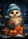 Whimsical Winter Wisp: A Festive Owl\'s Gift-Giving Adventure in