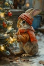 Whimsical Winter Wonderland: Adorable Rabbits Decked Out in Cozy