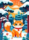 Whimsical Winter Wonderland: Vector Illustration of an Adorable Orange Cat Royalty Free Stock Photo