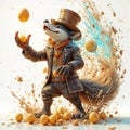 Whimsical wolf juggler with exploding eggs. Royalty Free Stock Photo