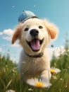 Whimsical wonder: adorable animation brings to life a cute and funny golden retriever puppy in a charming cartoon