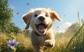 Whimsical wonder: adorable animation brings to life a cute and funny golden retriever puppy in a charming cartoon