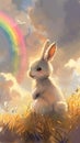 Whimsical Wonderland: A Toon-Shaded Rabbit in a Field of Colorfu