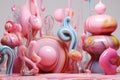 Whimsical Wonders: Abstract Pink 3D Render Unfolds in Colorful Splendor