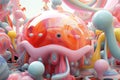 Whimsical Wonders, Abstract Pink 3D Render Unfolds in Colorful Splendor