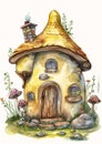 Whimsical Wonders: A Charming Illustration of a Tiny Mushroom Ho