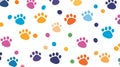 Whimsical Woof: Colorful Cartoon Pattern with Cute Dog Footprints