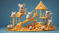 Little grey mice running around on the cheese playground.