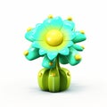 Whimsical Yellowgreen Mini 3d Plant On White Background