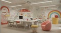 A whimsically designed office space features playful elements such as cartoon Royalty Free Stock Photo