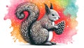 A whimsically illustrated squirrel is the focal point, holding a pi Royalty Free Stock Photo