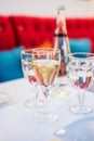 Whine wine and mineral water glasses Royalty Free Stock Photo