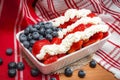 Whip Cream, strawberries and blueberries combined to look like the american flag Royalty Free Stock Photo