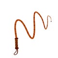 Whip for training an animal. Long cord. Horsewhip of Wild West. Flat cartoon. Concept of slavery, submission and