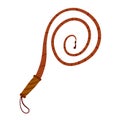 Whip for training an animal. Long cord. Horsewhip of Wild West. Flat cartoon. Concept of slavery, submission and