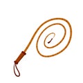 Whip for training an animal. Long cord. Horsewhip of Wild West. Flat cartoon. Concept of slavery, submission and