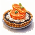 Realistic Watercolor Illustration Of Pumpkin Chiffon Pie With Oreo Crust