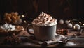 Whipped cream atop hot chocolate in mug generated by AI Royalty Free Stock Photo