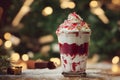 Whipped cream icing with strawberry and sprinkles on top Royalty Free Stock Photo