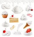Whipped Cream, Milk, Ice Cream, Cake, Cupcake, Candy. 3d Vector Icon Set