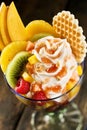 Whipped cream on mixed fresh fruit salad Royalty Free Stock Photo