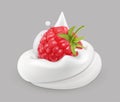 Whipped cream and raspberries, vector