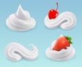 Whipped cream, sweet cream, cherries and strawberries