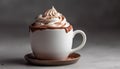 Whipped cream tops hot mocha on wood table generated by AI Royalty Free Stock Photo