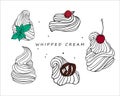 Whipped cream, yogurt, ice cream with cherry, raspberry,  mint leaves and chocolate chips. Royalty Free Stock Photo