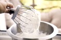 Whipped egg whites for cream on mixer whisk