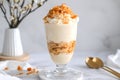 Whipped mousse topped with caramel shards, creating a dramatic, indulgent dessert, Generated AI Royalty Free Stock Photo