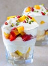 Whipped yogurt parfait with fresh fruit and nuts Royalty Free Stock Photo