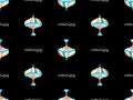 Whirligig seamless pattern on black background. Pixel style