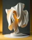 Whirling curtains of cloth catching the light. Podium, empty showcase for packaging product presentation, AI generation