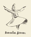 Whirling dervish mevlana sufi hand drawn sketch