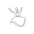 whirling dervish vector drawing. Vector illustration drawn with one line