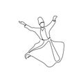 whirling dervish vector drawing. Vector illustration drawn with one line Royalty Free Stock Photo
