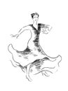 Whirling flamenco dancer hand drawn charcoal sketch.