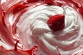 Whirling milk cream with strawberries, textures create dynamic movement
