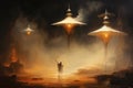 Whirling sandstorm djinns, granting three wishes to those who find their lamp - Generative AI