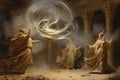 Whirling sandstorm djinns, granting three wishes to those who find their lamp - Generative AI