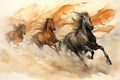 Whirling sandstorm horsemen, riding on gusts of wind with unrivaled speed - Generative AI