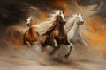 Whirling sandstorm horsemen, riding on gusts of wind with unrivaled speed - Generative AI